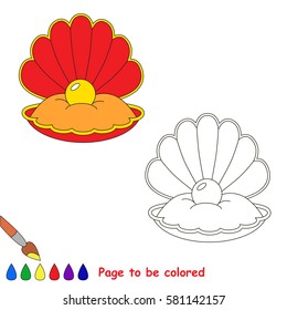 Oyster with seashell and pearl to be colored, the coloring book for preschool kids with easy educational gaming level.
