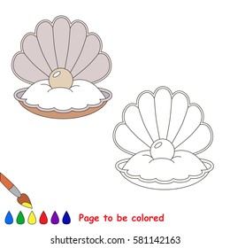 Oyster with seashell and pearl to be colored, the coloring book for preschool kids with easy educational gaming level.