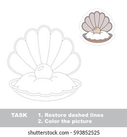 Oyster in seashell with pearl. Dot to dot educational game for kids, the tracing worksheet.