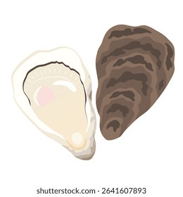 Oyster and oyster shell illustration.Clip art on transparent background