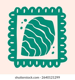 Oyster shell stamp, hand drawn Amalfi coast summer doodle print. Beach, marine and Mediterranean vibes. Retro postcard clipart in coastal, naive minimal design. Perfect for travel, fashion, and decor.