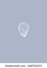 Oyster Shell Vector Line Art on Blue Background. Minimalist Illustration