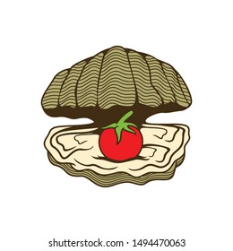 oyster and tomato vector illustration
