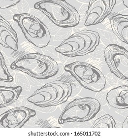 Oysters and basil pattern, seamless background