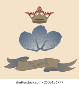 Oysters with crown and lettering Cancale vector illustration