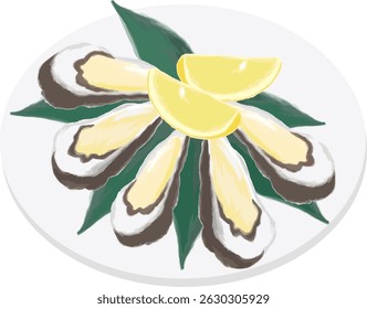 São ostras e limão cortado.