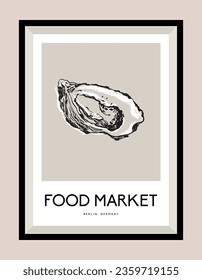 Oysters hand drawn illustration in a poster frame for wall art gallery