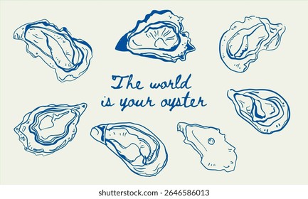 Ilustração de ostras isolada em um fundo de cor. Objetos desenhados à mão com vetor simples. 