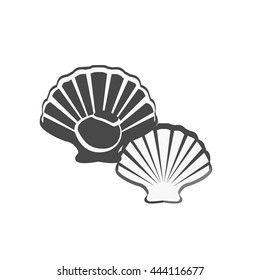 Oysters in monochrome variant. Seafood concept icons in flat style design. Vector illustration fresh deep-sea oyster. Beautiful shell pearl mussels.