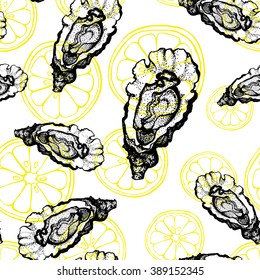oysters pattern with lemon background