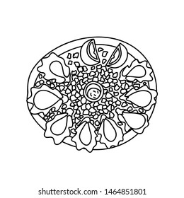 Oysters plate vector illustration. Hand drawn sea food sketch.