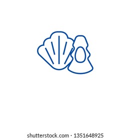 Oysters, scallops line icon concept. Oysters, scallops flat  vector symbol, sign, outline illustration.