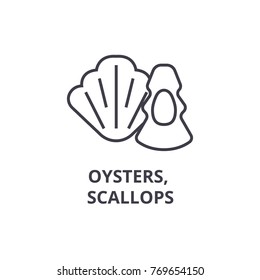 oysters, scallops line icon, outline sign, linear symbol, vector, flat illustration
