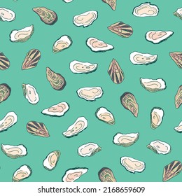 Oysters sea food vector seamless pattern