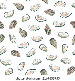 Oysters sea food vector seamless pattern
