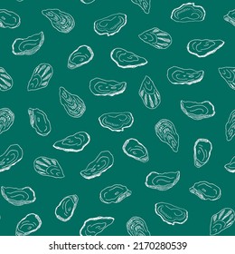 Oysters sea food vector seamless pattern