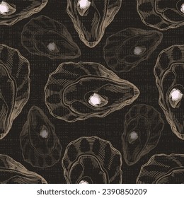 Oysters vintage Seafood pattern. A simple background is ideal for printing, textiles, fabric, wallpaper, wrapping paper, scrubbing