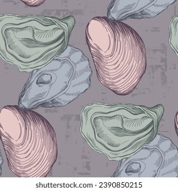 Oysters vintage Seafood pattern. A simple background is ideal for printing, textiles, fabric, wallpaper, wrapping paper, scrubbing