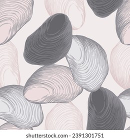Oysters vintage Seafood pattern. A simple background is ideal for printing, textiles, fabric, wallpaper, wrapping paper, scrubbing
