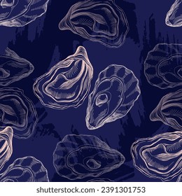 Patrón de ostras de mariscos vintage. Un fondo sencillo es ideal para imprimir, textiles, tela, papel pintado, papel de envoltura, lavado