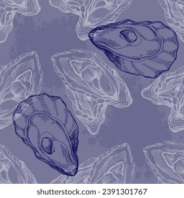 Oysters vintage Seafood pattern. A simple background is ideal for printing, textiles, fabric, wallpaper, wrapping paper, scrubbing