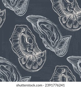 Oysters vintage Seafood pattern. A simple background is ideal for printing, textiles, fabric, wallpaper, wrapping paper, scrubbing