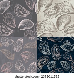 Oysters vintage Seafood pattern. A simple background is ideal for printing, textiles, fabric, wallpaper, wrapping paper, scrubbing