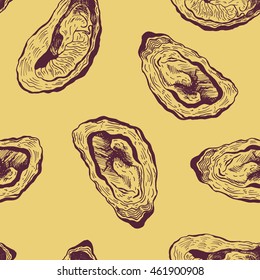Oysters vintage vector seamless pattern. Graphic design. Sea food. Vector illustration.
