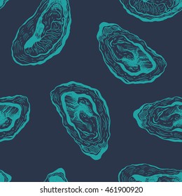 Oysters vintage vector seamless pattern. Graphic design. Sea food. Vector illustration.