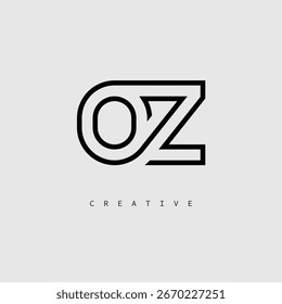 OZ Creative Letter Logo – Minimal Line Monogram in Black Outline for Modern Branding Identity Design.