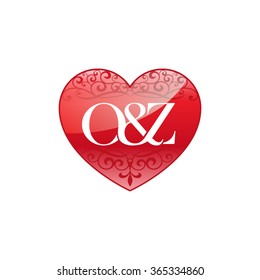 O&Z initial letter logo with ornament heart shape