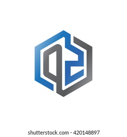 OZ initial letters looping linked hexagon logo black gray blue