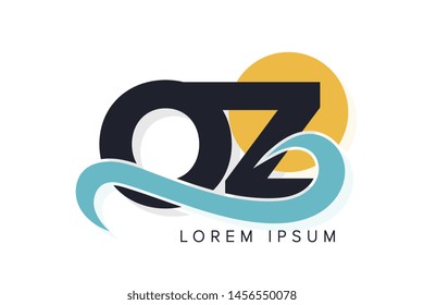 OZ letter logo with ocean waves and sunset. Beach concept design