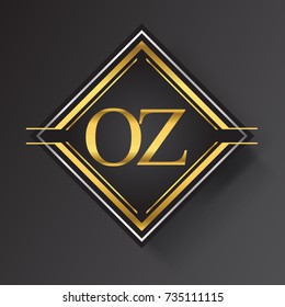 OZ Letter logo in a square shape gold and silver colored geometric ornaments. Vector design template elements for your business or company identity.
