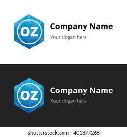 OZ Letters , Abstract Polygonal Background Logo, design for Corporate Business Identity, Alphabet letter