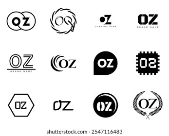 OZ logo company template. Letter o and z logotype. Set different classic serif lettering and modern bold text with design elements. Initial font typography. Collection trendy business identity.