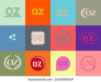 OZ logo company template. Letter o and z logotype. Set different classic serif lettering and modern bold text with design elements. Initial font typography. Collection trendy business identity.