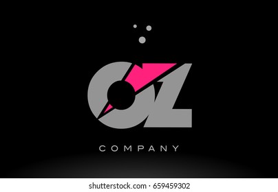 oz o z alphabet letter logo pink grey black creative company vector icon design template