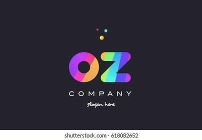 oz o z  creative rainbow green orange blue purple magenta pink artistic alphabet company letter logo design vector icon template