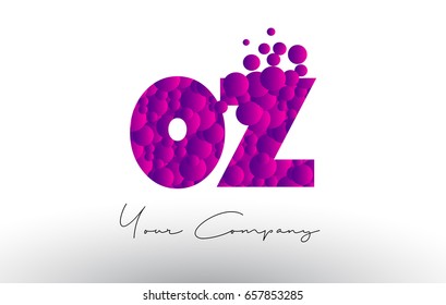 OZ O Z Dots Letter Logo with Purple Pink Magenta Bubbles Texture Vector.