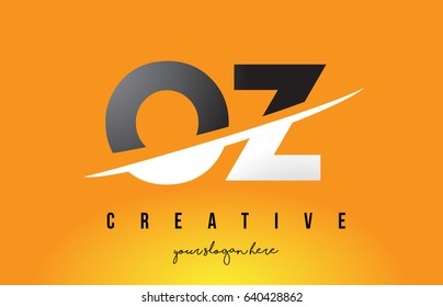 OZ O Z Letter Modern Logo Design with Swoosh Cutting the Middle Letters and Yellow Background.