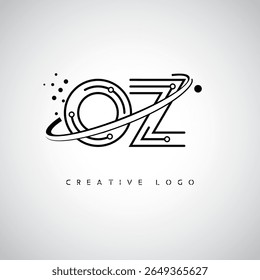 OZ Orbit Monogram Logo - Futuristic Minimal Letter mark with Circular Line Art, Tech-Inspired Dots and Space Motion Concept for Modern Branding Identity (Logotipo de Monograma de Órbita OZ - Marca de Letra Mínima Futurista com Linha de Arte Circular, Pontos Inspirados na Tecnologia e Conceito de Movimento Espacial para Identidade de Marca Moderna)
