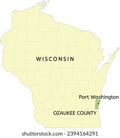 Ozaukee County and city of Port Washington location on Wisconsin state map