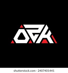 OZK triangle letter logo design with triangle shape. OZK triangle logo design monogram. OZK triangle vector logo template with red color. OZK triangular logo Simple, Elegant, and Luxurious design.