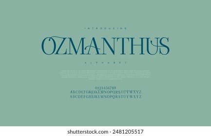 Ozmanthus premium luxury elegant alphabet letters and numbers. Vintage wedding typography classic serif font decorative vintage retro. creative vector illustration