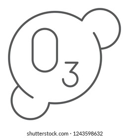 Ozonation thin line icon, formula and ozone, molecule sign, vector graphics, a linear pattern on a white background, eps 10.