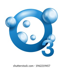 Icono de Ozone 3D - gases de efecto invernadero con fórmula química O3, gráficos vectores de signos de ozono. Pictograma vectorial aislado