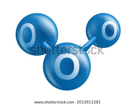 Ozone 3D molecular structure - greenhouse gas with O3 chemical formula. Three molecules of oxygen. Isolated vector icon