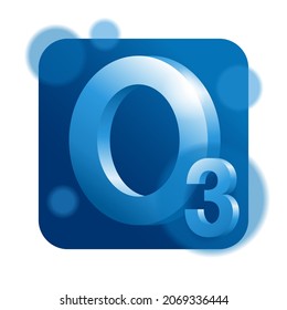 Ozone 3D Square Icon - Greenhouse Gas With O3 Chemical Formula, Ozone Sign Vector Graphics. Isolated Vector Pictogram