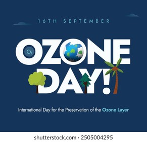 Ozone Day awareness social media banner or poster. World Ozone layer Preservation Day, 16th September. Save earth and environment. O3 awareness banner